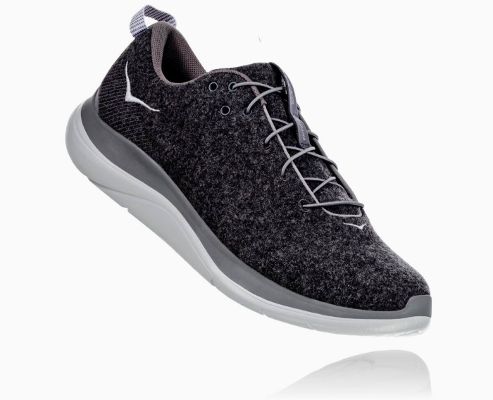 Hoka Løpesko Asfalt Tilbud - HOKA ONE ONE Hupana Flow Wool Wide Dame Mørke Grå [NO-39TCJB]